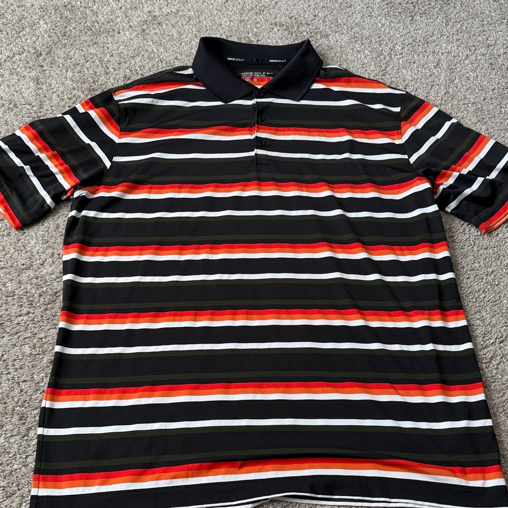 Nike Men's Polo Shirt - Black, Red, White Striped